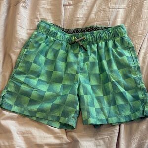 Art Class Green Checkered Kids Swim Trunks. Size 8